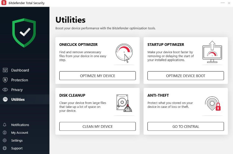 Utilidades y características adicionales de Bitdefender Antivirus.
